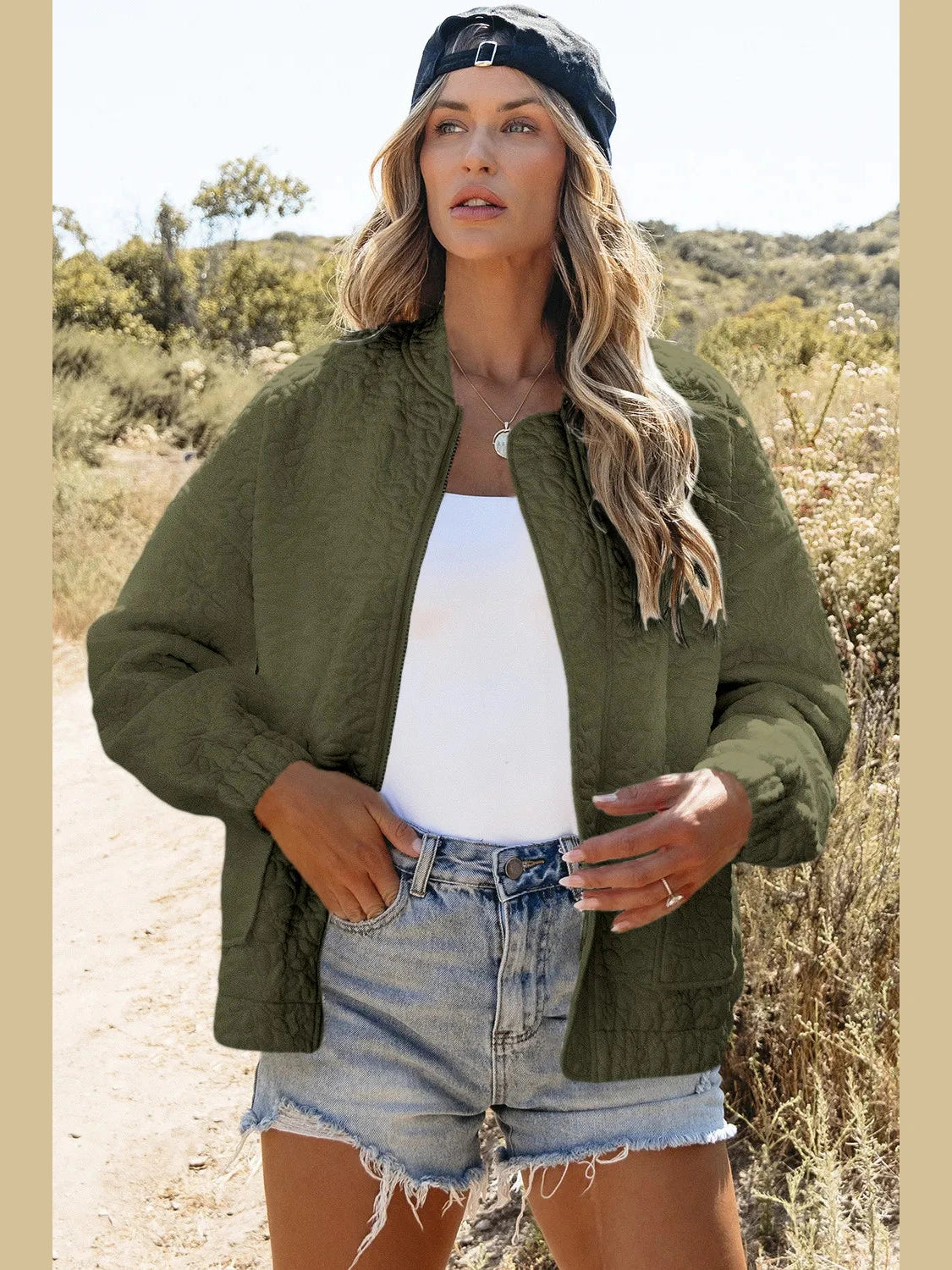 Baseball Collar Floral Quilted Jacket