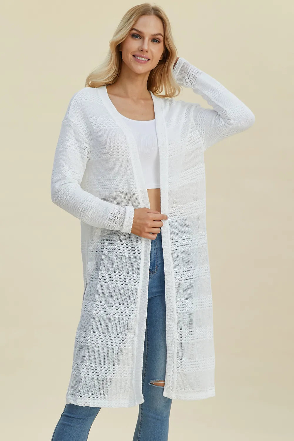 Double Take Full Size Open Front Longline Cardigan NicholesGifts