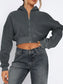 Zip Up Long Sleeve Hooded Cropped Jacket nicholesgifts