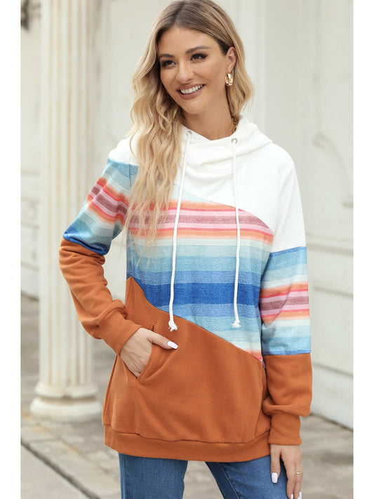 NicholesGifts Women Drawstring Color Block Hoodie with Pockets NicholesGifts