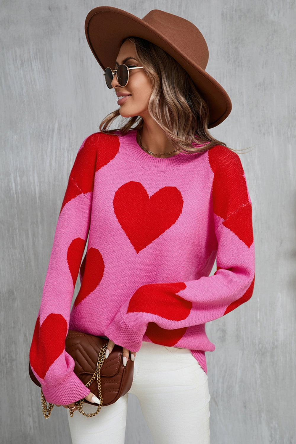 NicholesGifts Women Angel Wings Contrast Heart Dropped Shoulder Long Sleeve Sweater NicholesGifts