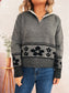Flower Zip Collar Long Sleeve Sweater nicholesgifts