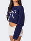Bow Round Neck Cropped Sweater nicholesgifts