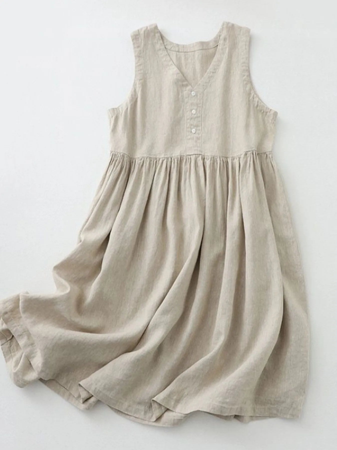 V-Neck Button Detail Sleeveless Midi Dress NicholesGifts