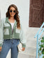 Color Block Crop Jacket with Pockets nicholesgifts