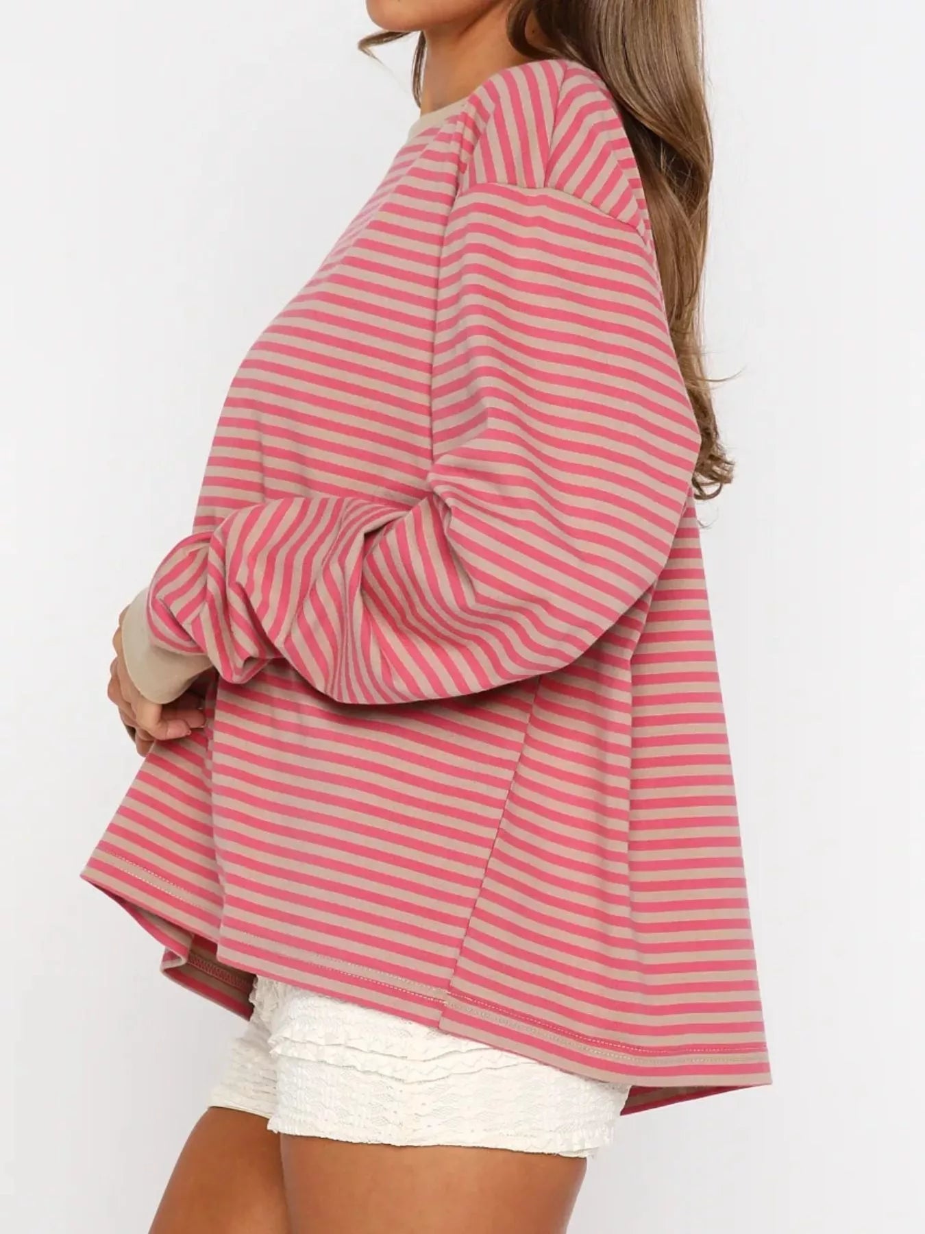 Striped Oversized Round Neck Sweatshirt nicholesgifts