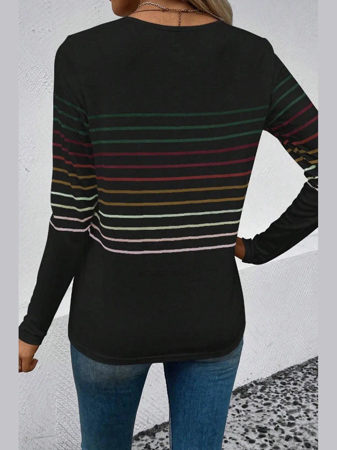 Striped Round Neck Long Sleeve T-Shirt nicholesgifts