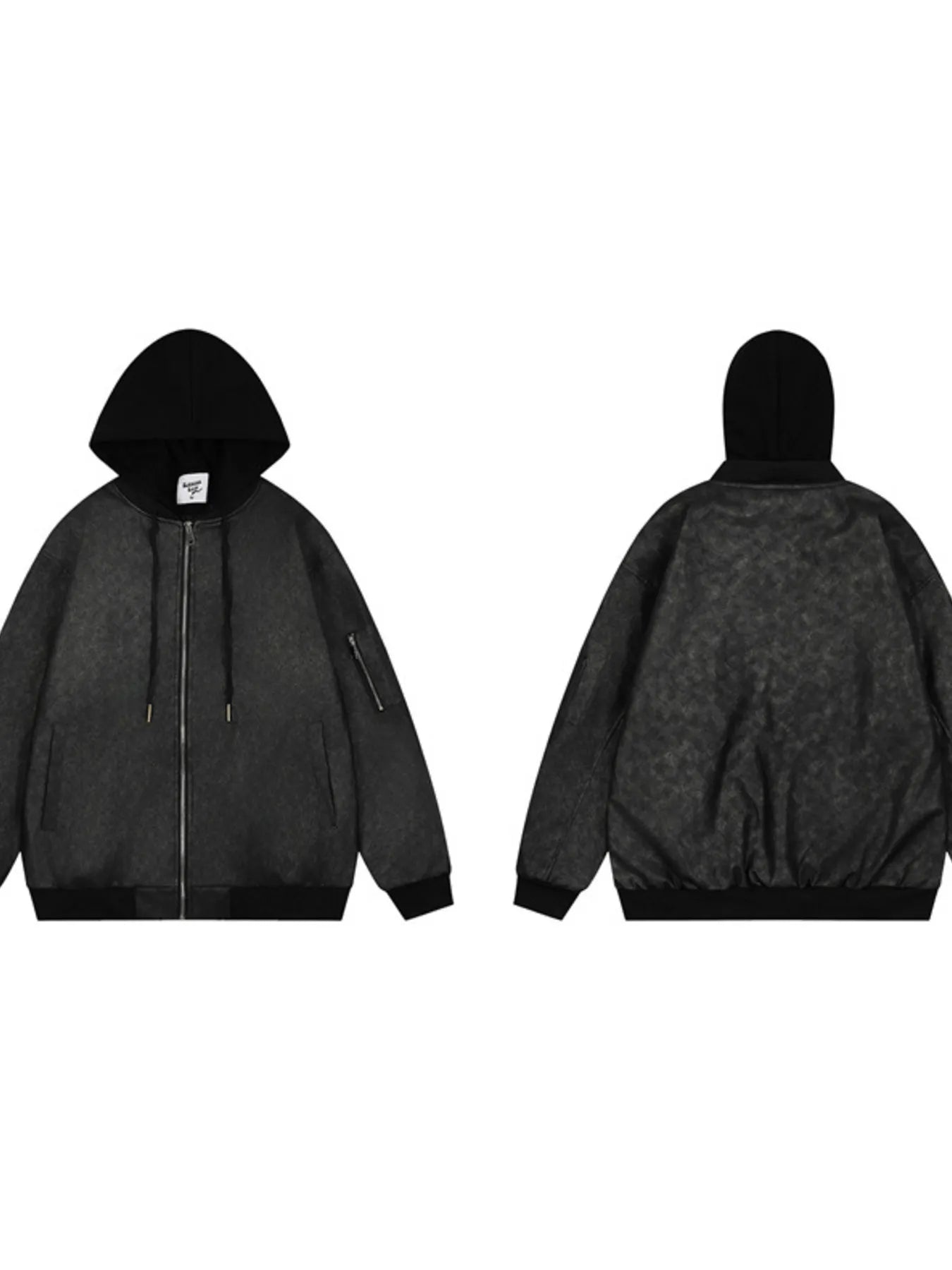 Men's Drawstring Washed Zip Up Hooded Jacket Trendsi