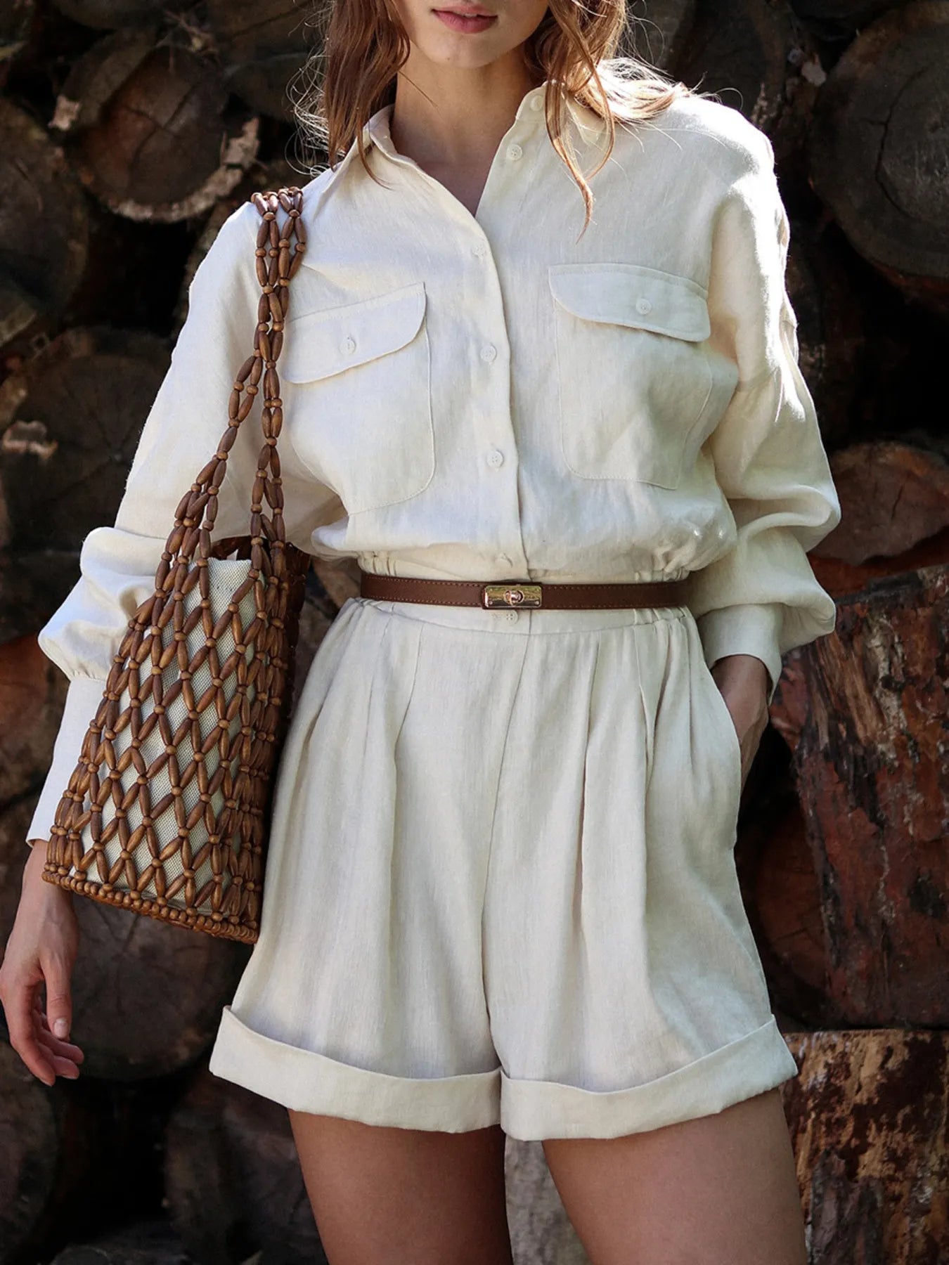Casual Button Front Long Sleeve Romper nicholesgifts
