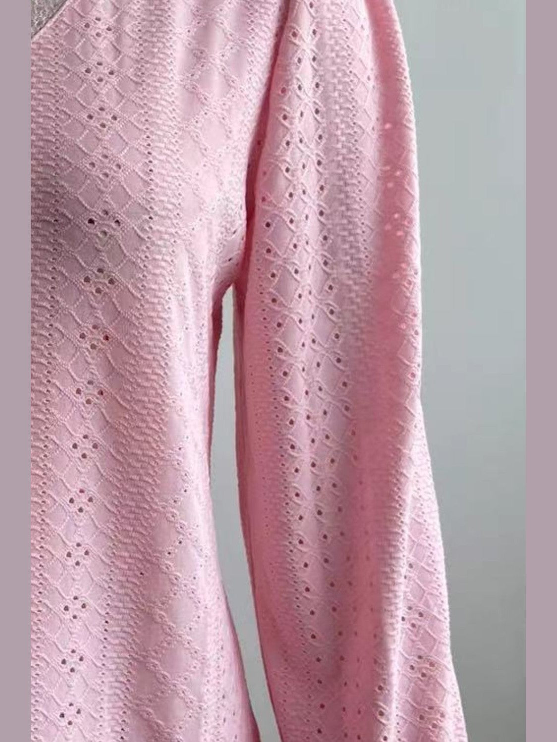 Eyelet V-Neck Flounce Sleeve Blouse