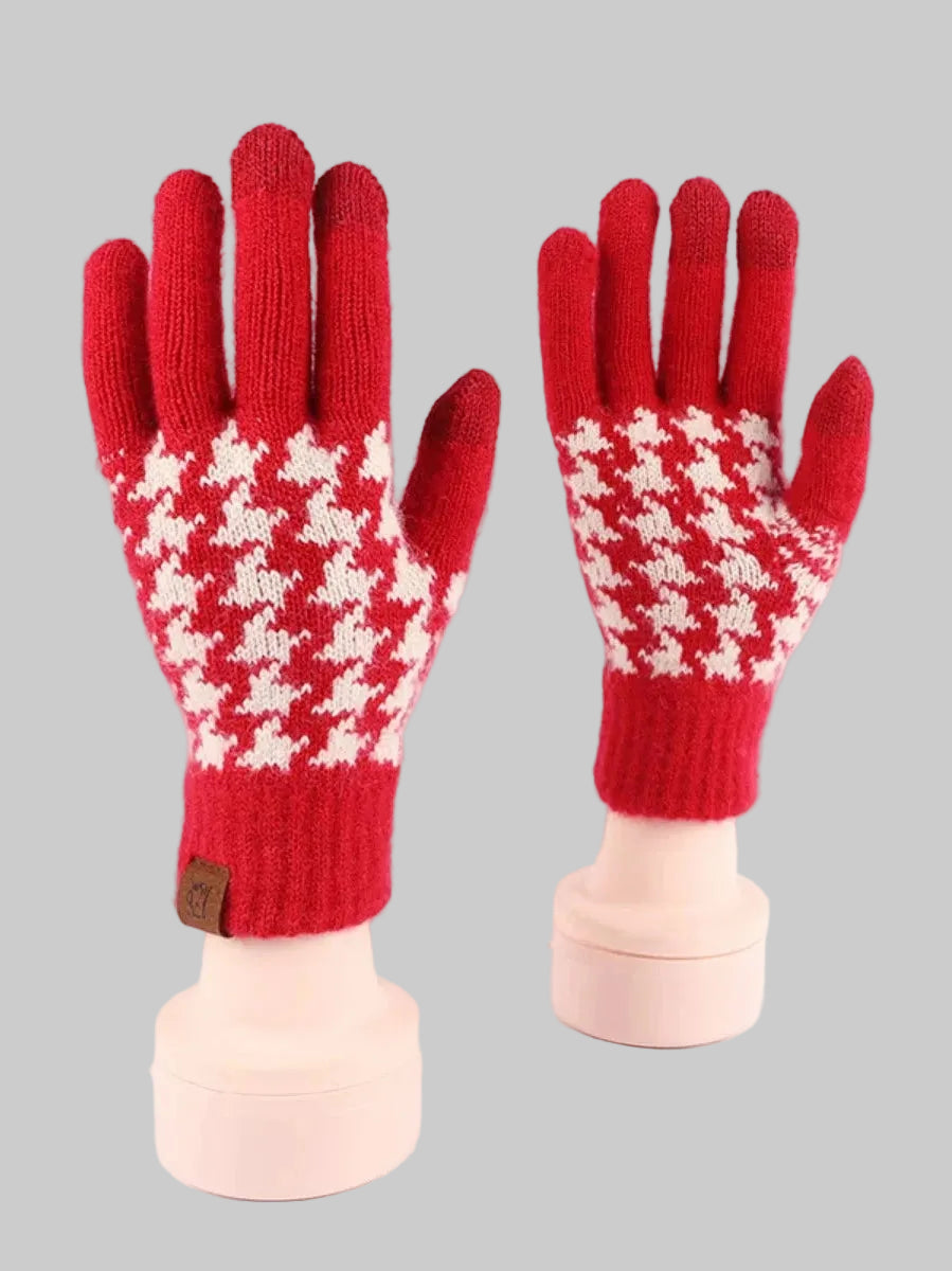 Women Heart Pattern Knitted Touchscreen Gloves nicholesgifts