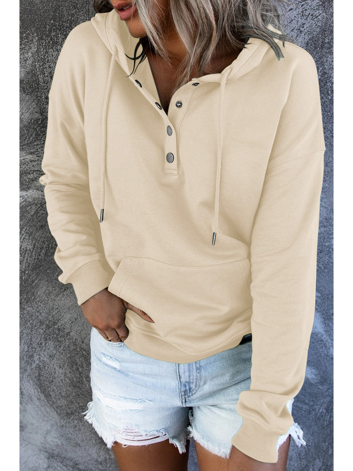 Dropped Shoulder Long Sleeve Hoodie with Pocket nicholesgifts