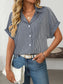 Mandy Pocketed Striped Collared Neck Short Sleeve Shirt nicholesgifts