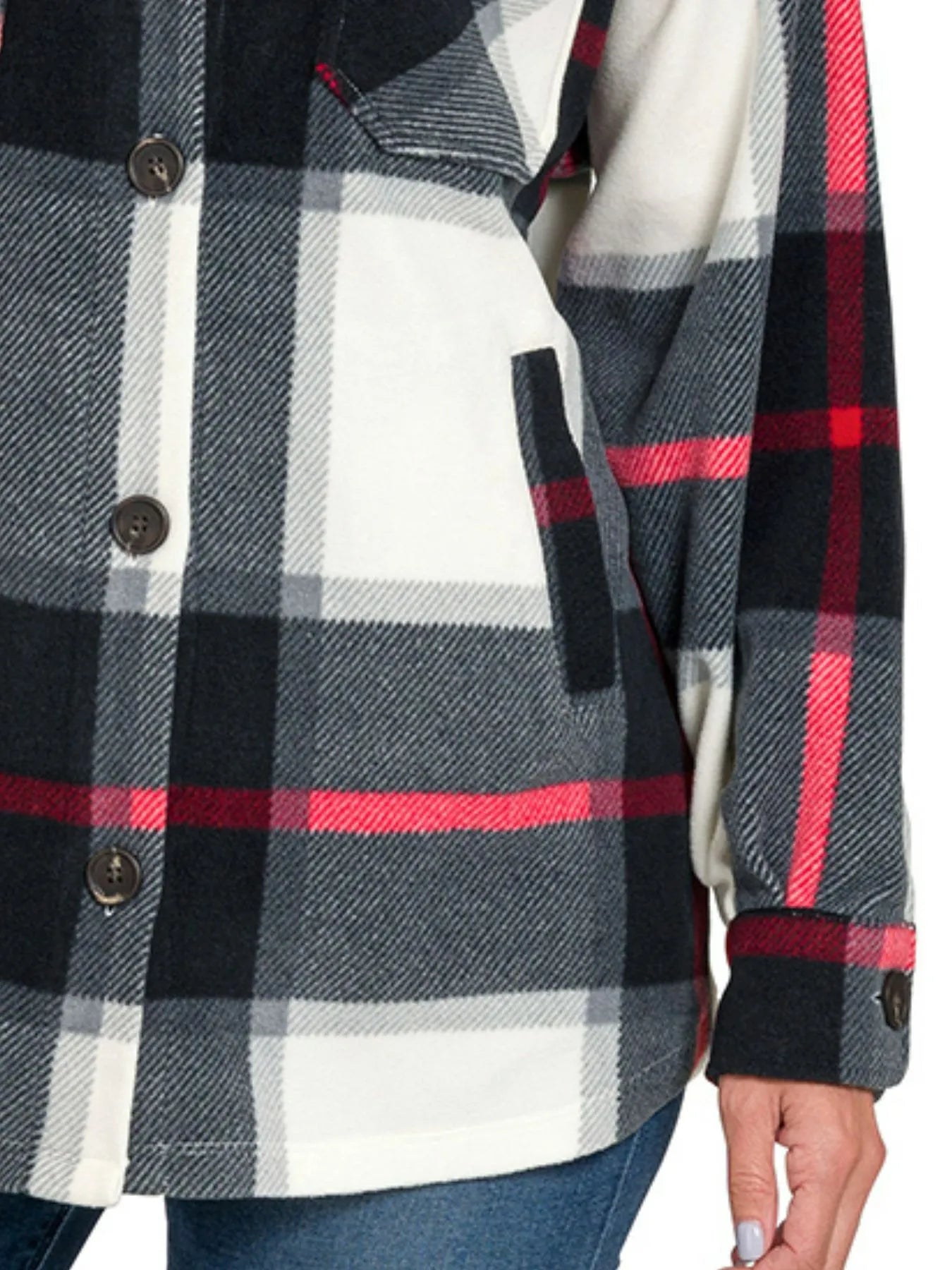 Zenana Oversized Plaid Fleece Shacket Trendsi