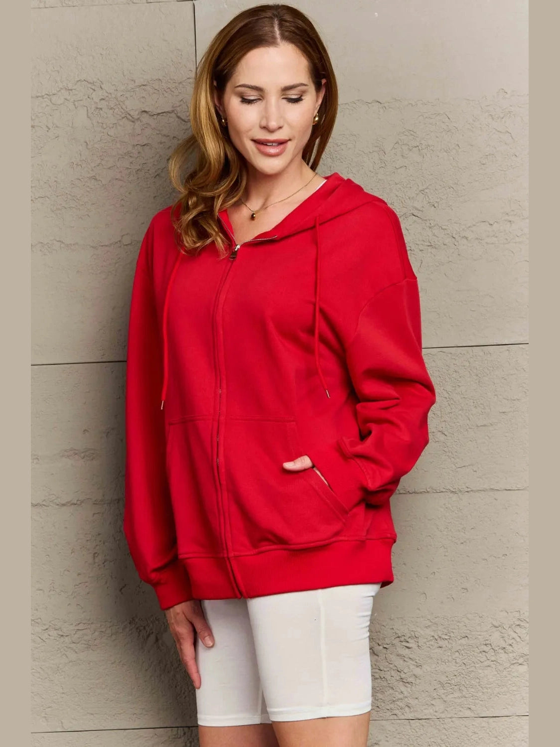 Full Size Zip Up Long Sleeve Hooded Jacket