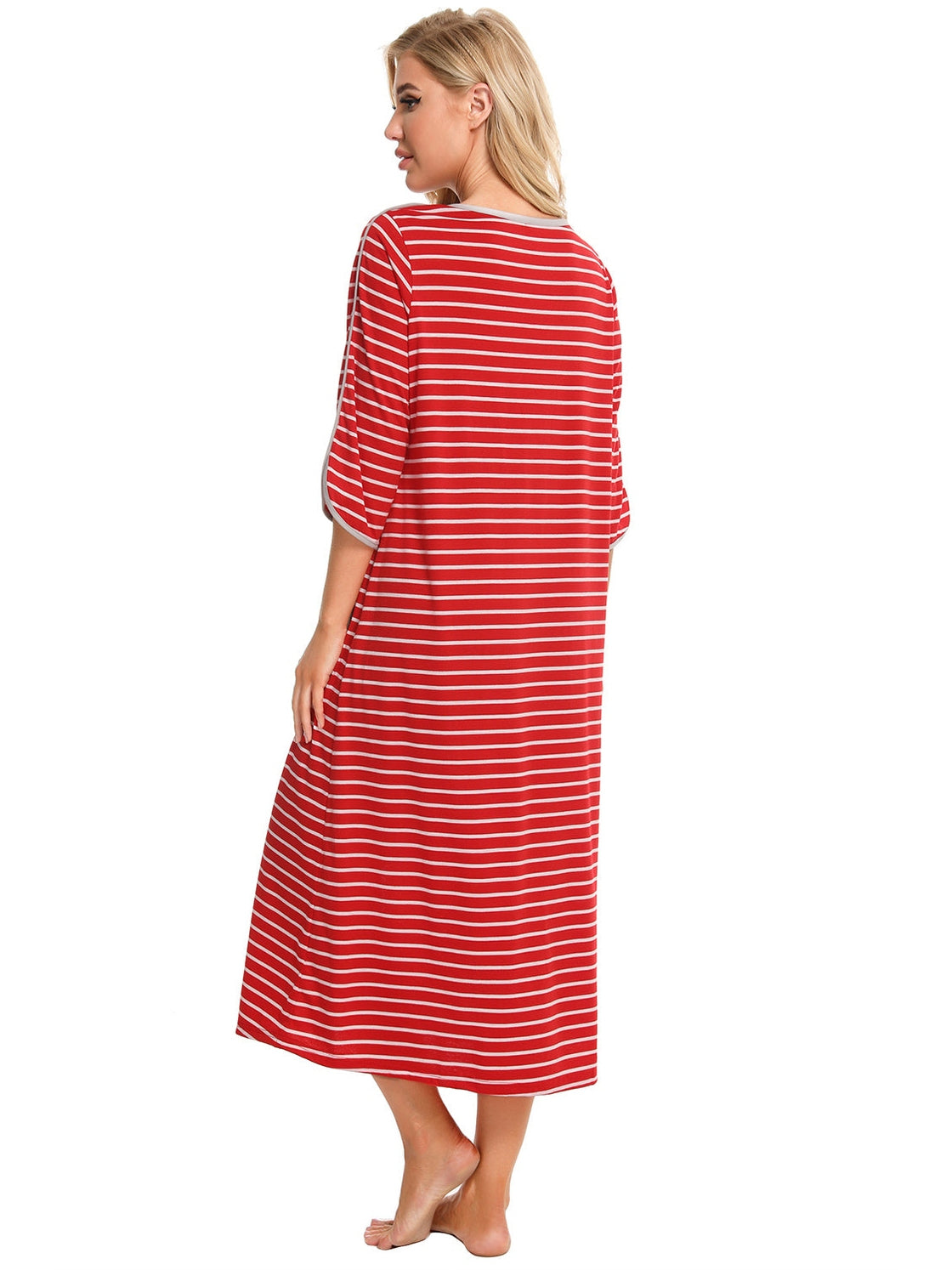 Round Neck Three-Quarter Sleeve Midi Night Dress nicholesgifts