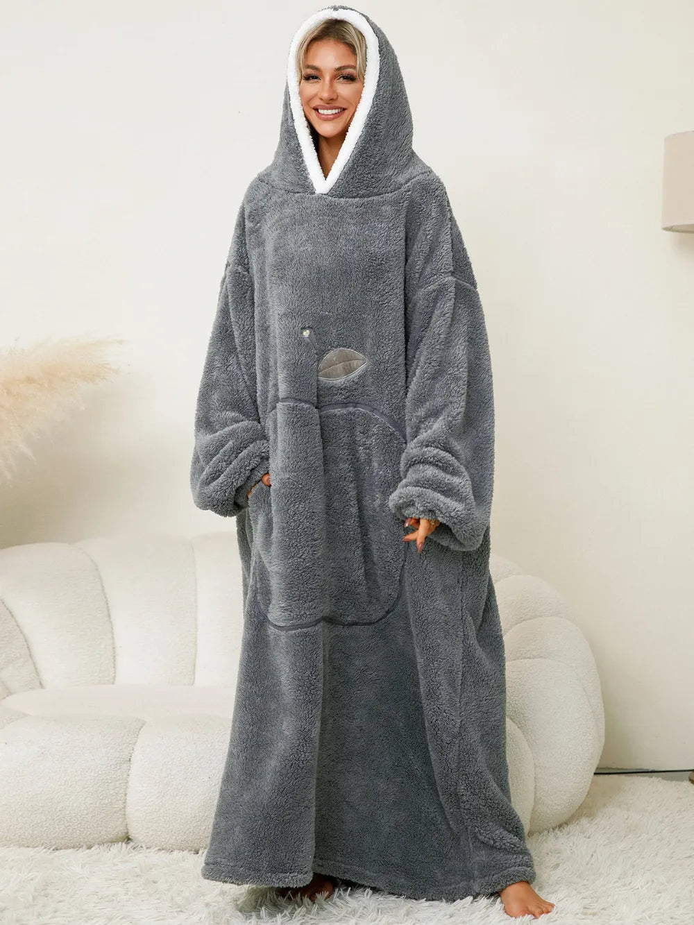 Pocketed Contrast Long Sleeve Hooded Lounge Dress nicholesgifts
