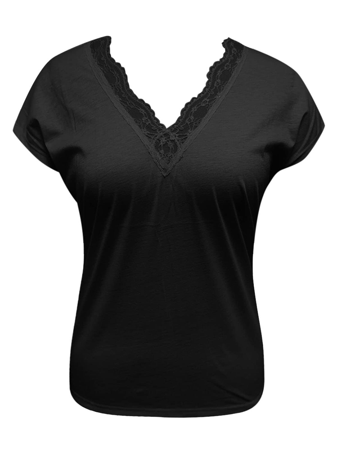 Full Size Lace Detail V-Neck Short Sleeve Blouse nicholesgifts