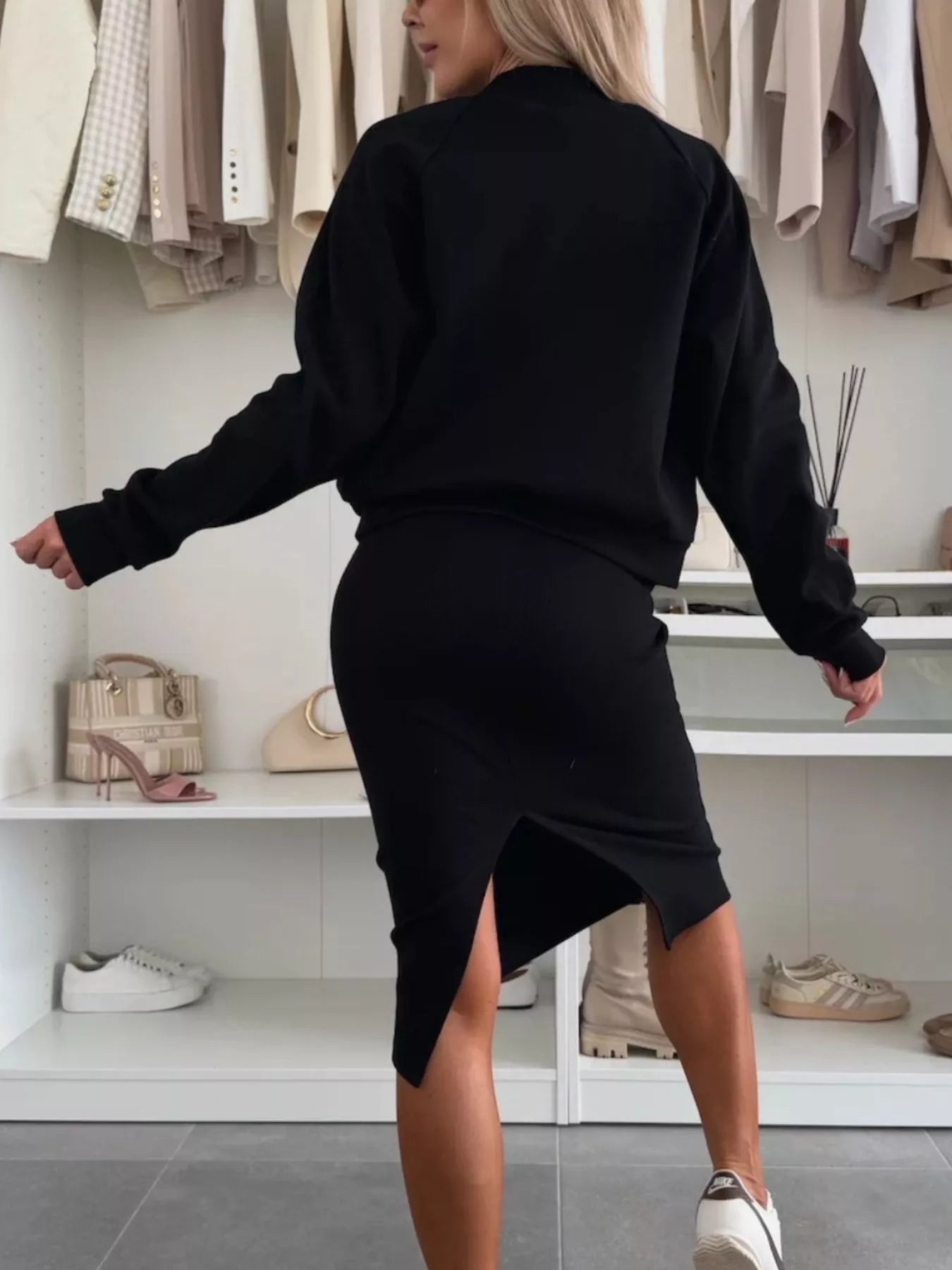 Women Full Size Slit Square Neck Dress and Outerwear Set Plus Size nicholesgifts