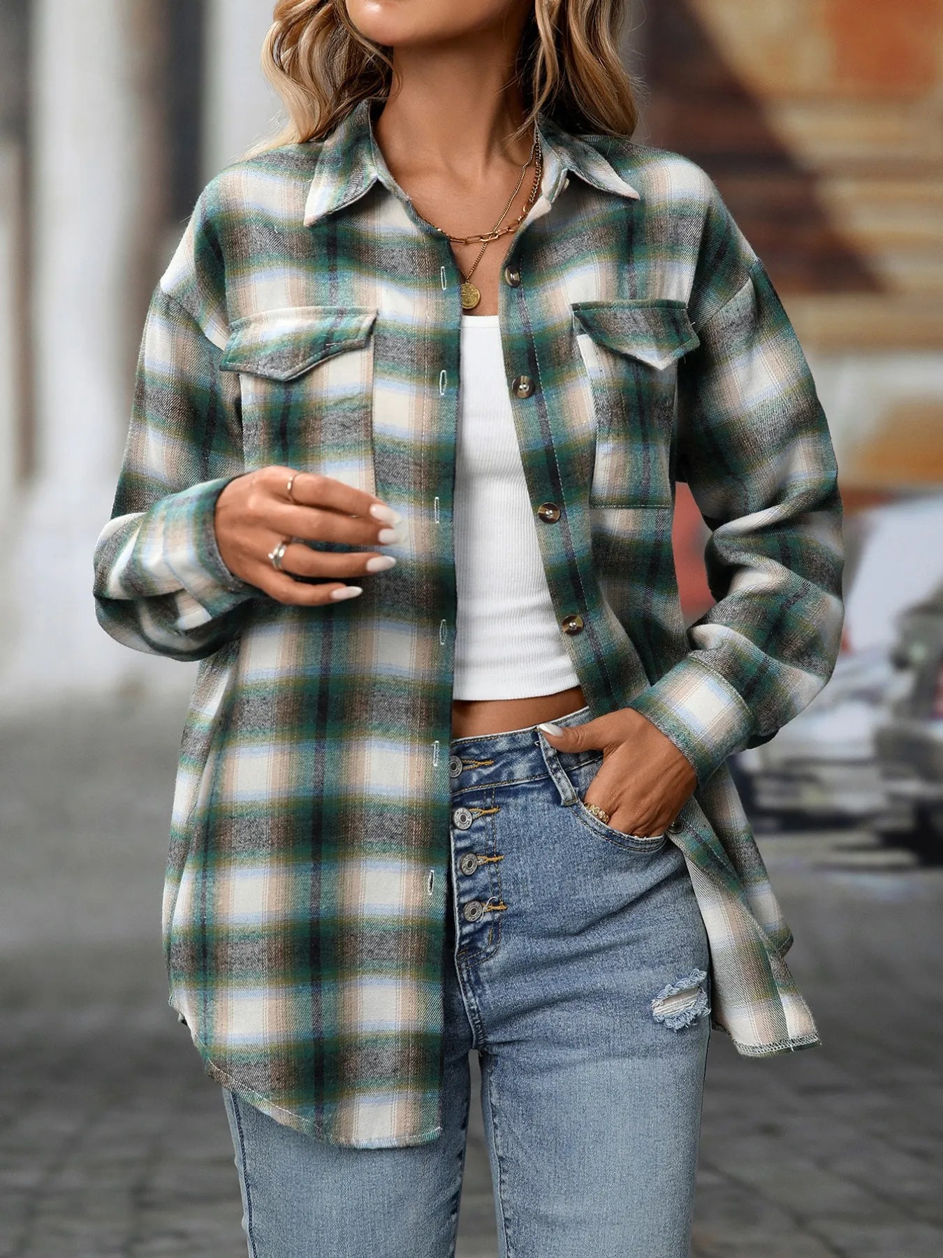 Oversized Plaid Button-Up Shirt NicholesGifts
