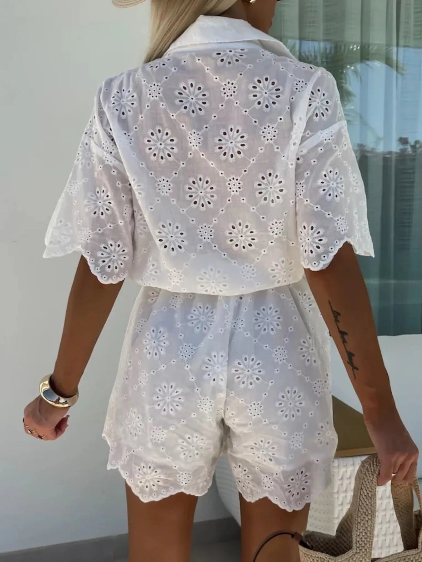 Eyelet Lace Button-Up Romper nicholesgifts