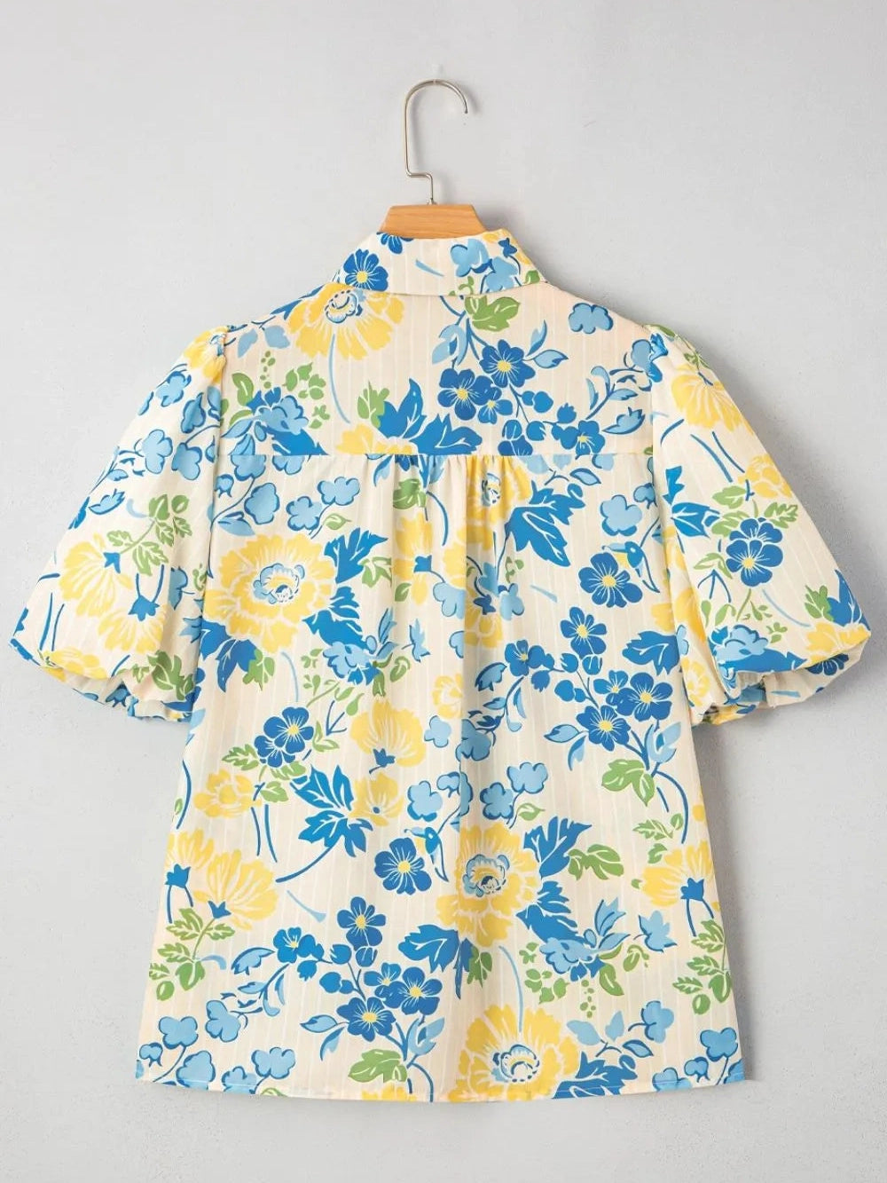 Printed Puff Sleeve Button Down Summer Shirt nicholesgifts