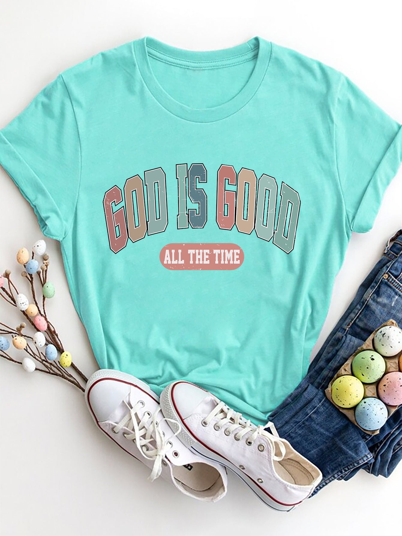 Women God Is Good All The Time Religious Round Neck T-Shirt nicholesgifts