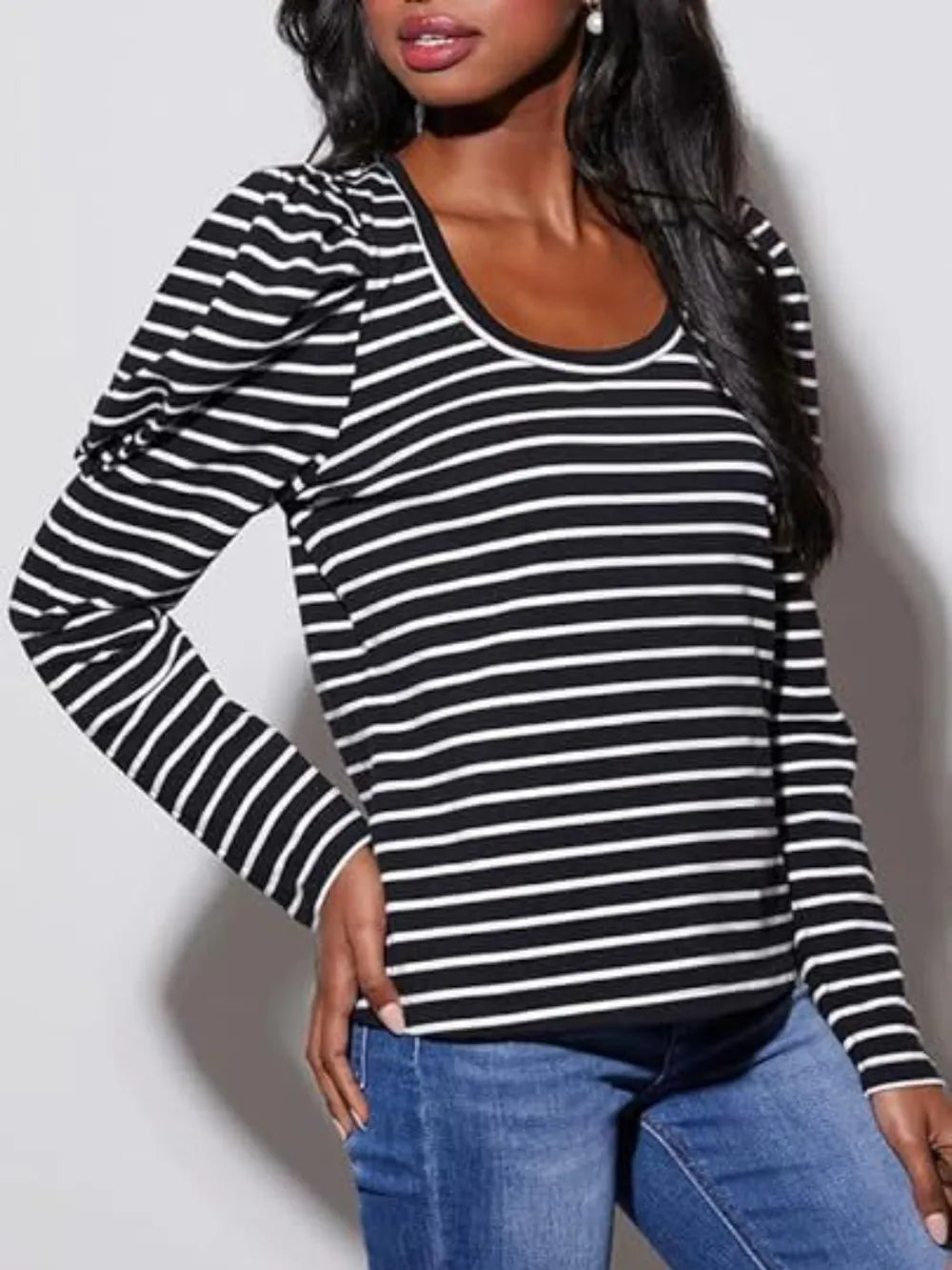 Striped Round Neck Long Sleeve T-Shirt NicholesGifts
