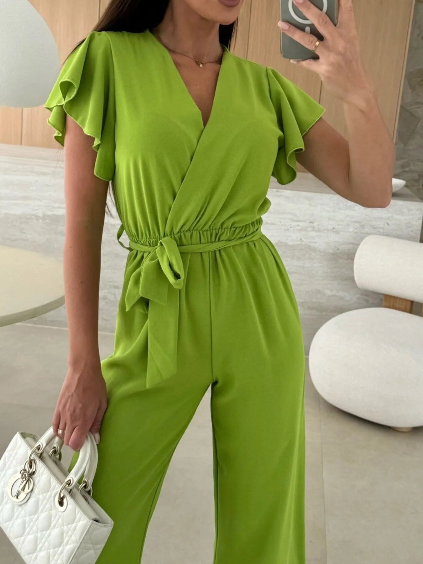 Surplice Wide Leg Belted Jumpsuit nicholesgifts