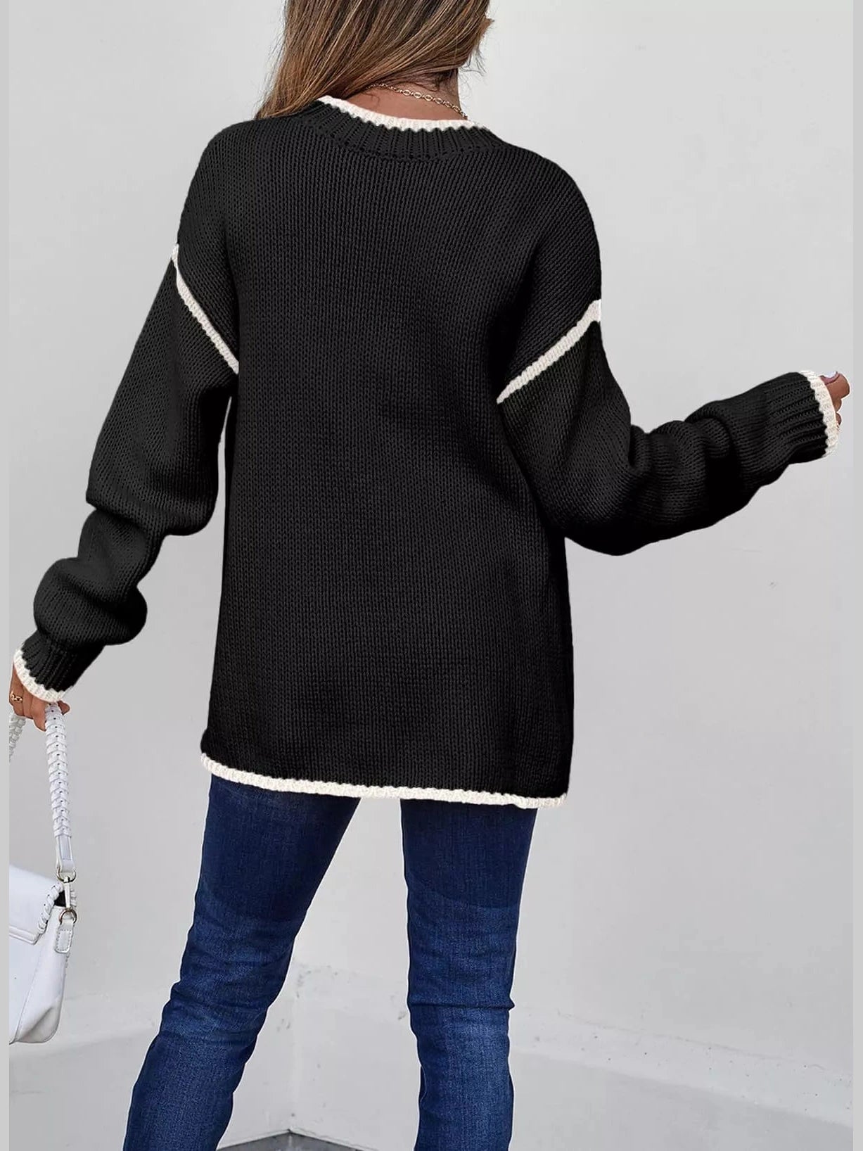 Contrast Trim Long Sleeve Sweater Trendsi