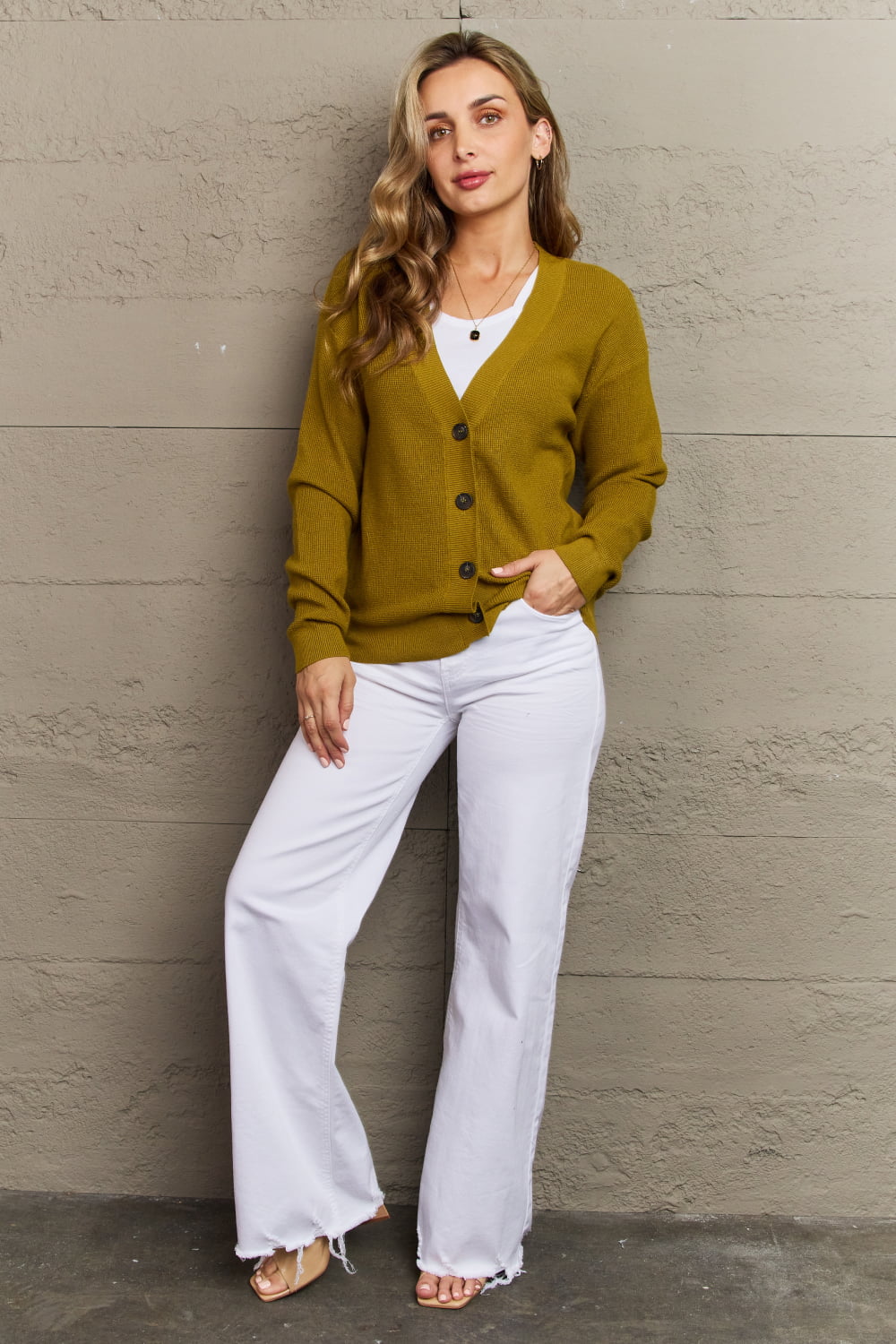 Zenana Kiss Me Tonight Full Size Button Down Cardigan in Chartreuse nicholesgifts