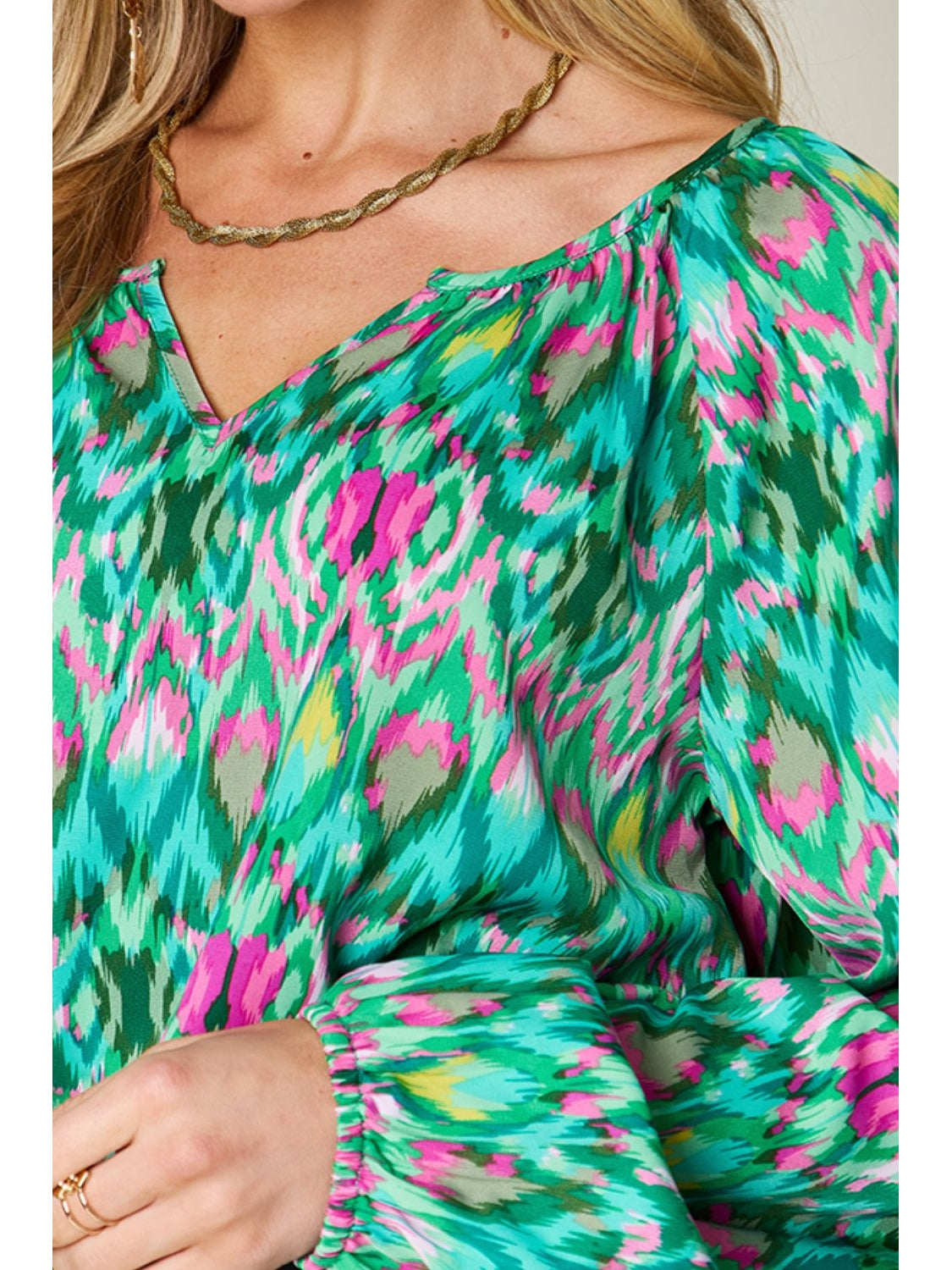 Women Double Take Full Size Printed Balloon Sleeve Blouse nicholesgifts