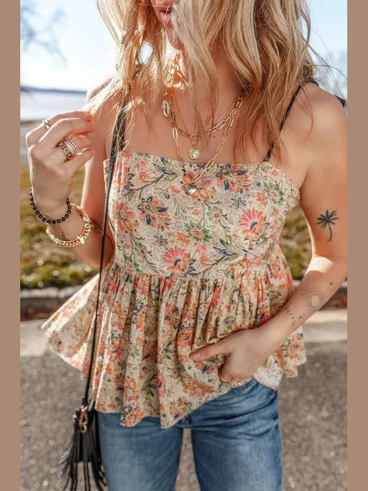 Floral Spaghetti Strap Peplum Cami NicholesGifts