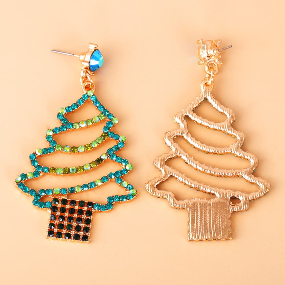 Rhinestone Alloy Christmas Tree Earrings NicholesGifts