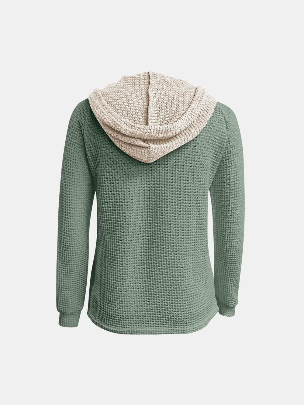 Full Size Waffle-Knit Contrast Long Sleeve Hoodie Trendsi
