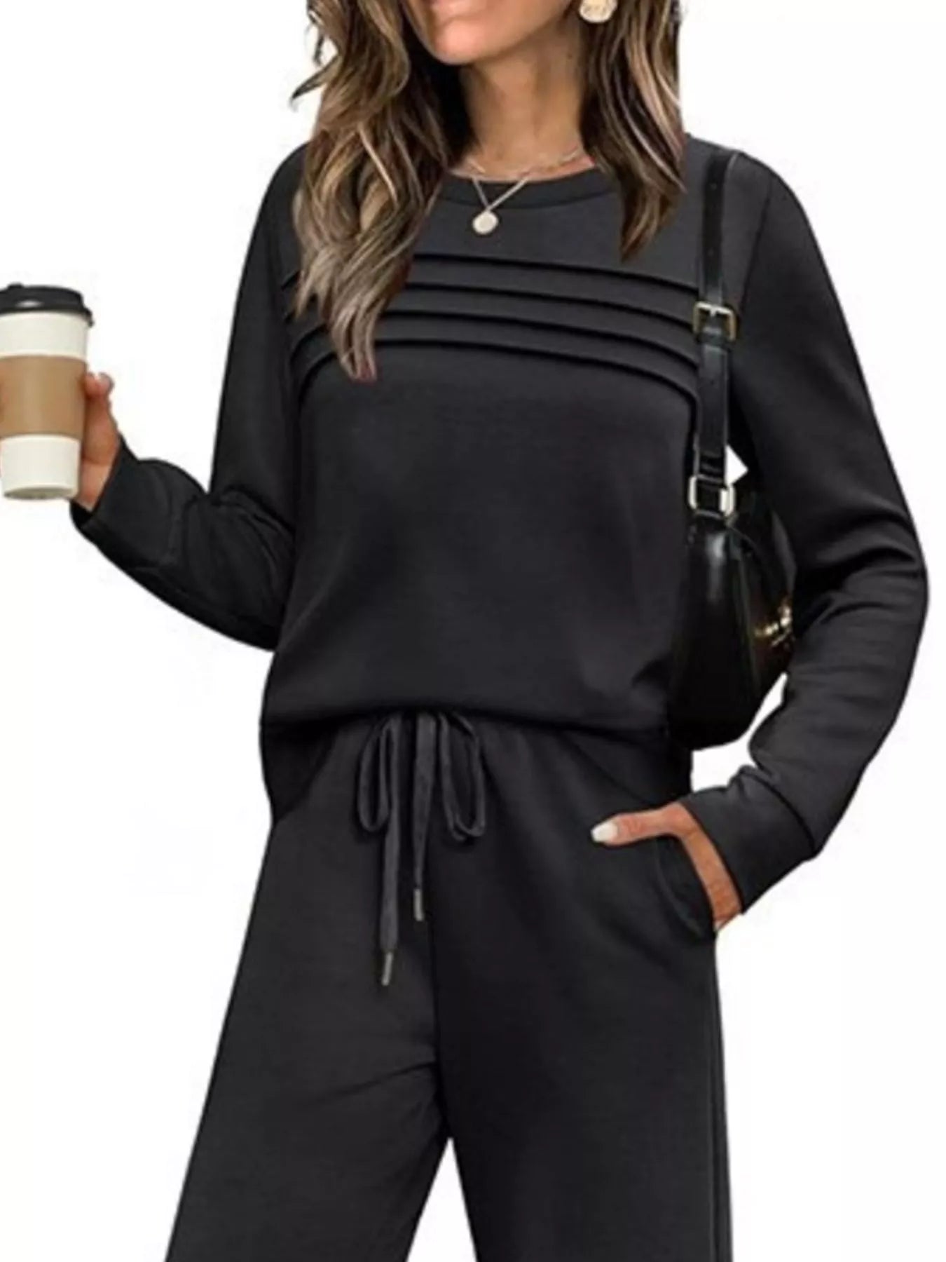 Full Size Long Sleeve Round Neck Top and Pants Set Plus Size nicholesgifts