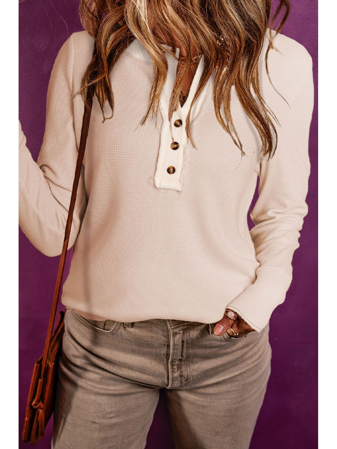 Waffle Knit Textured Henley Top nicholesgifts