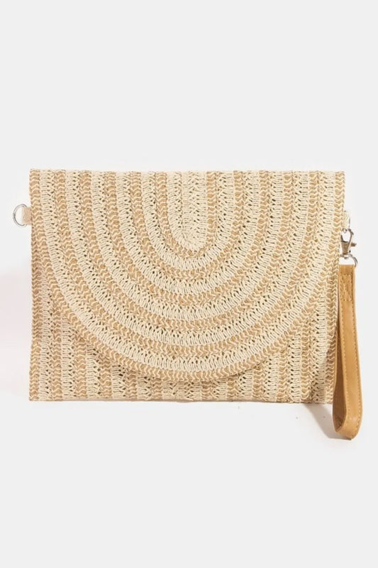Fame Two Tone Woven Paper Envelope Clutch Bag Trendsi