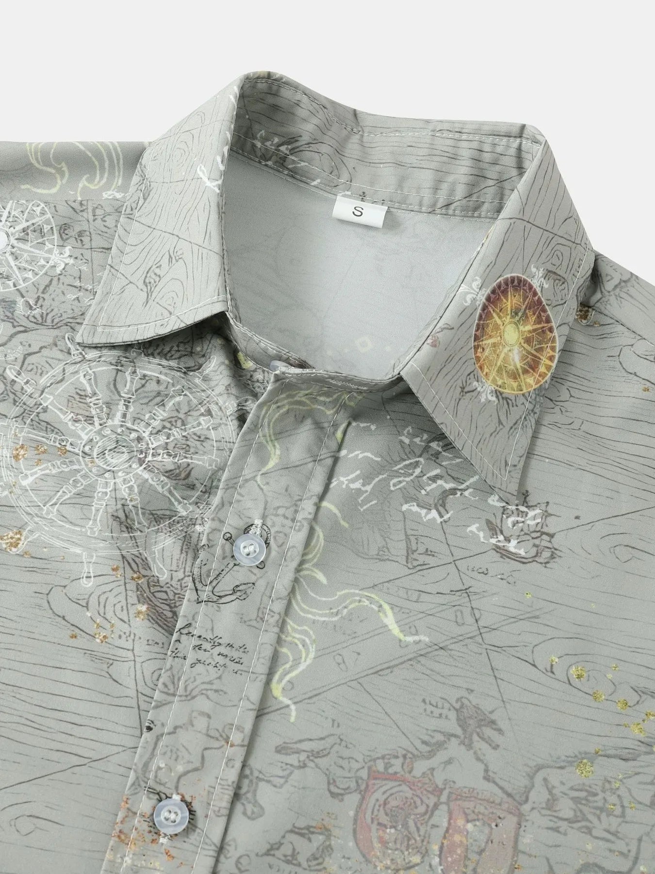 Men's Vintage Map Print Short Sleeve Button Down Shirt NicholesGifts