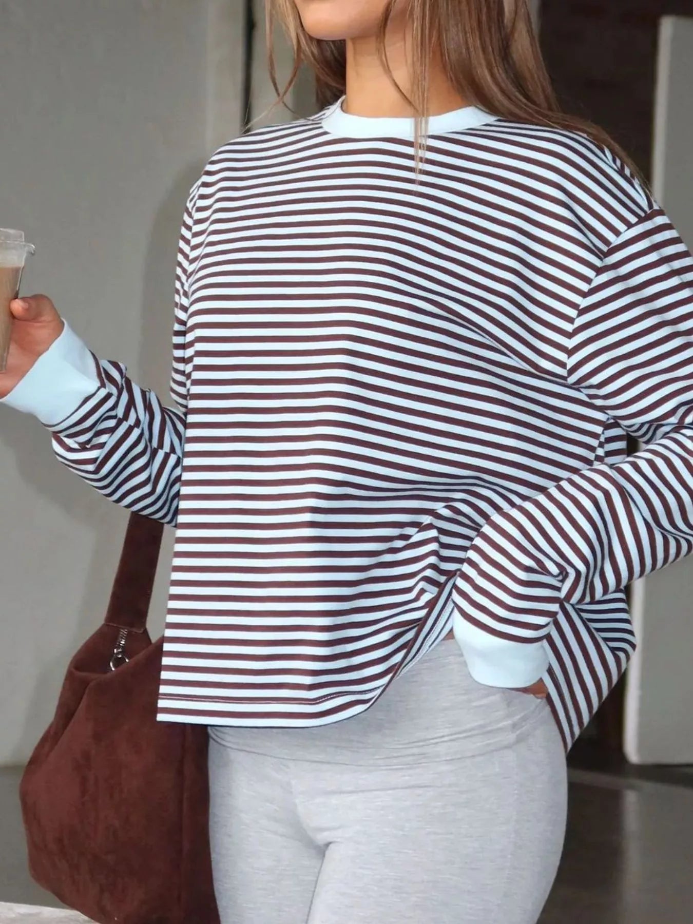 Striped Oversized Round Neck Sweatshirt nicholesgifts