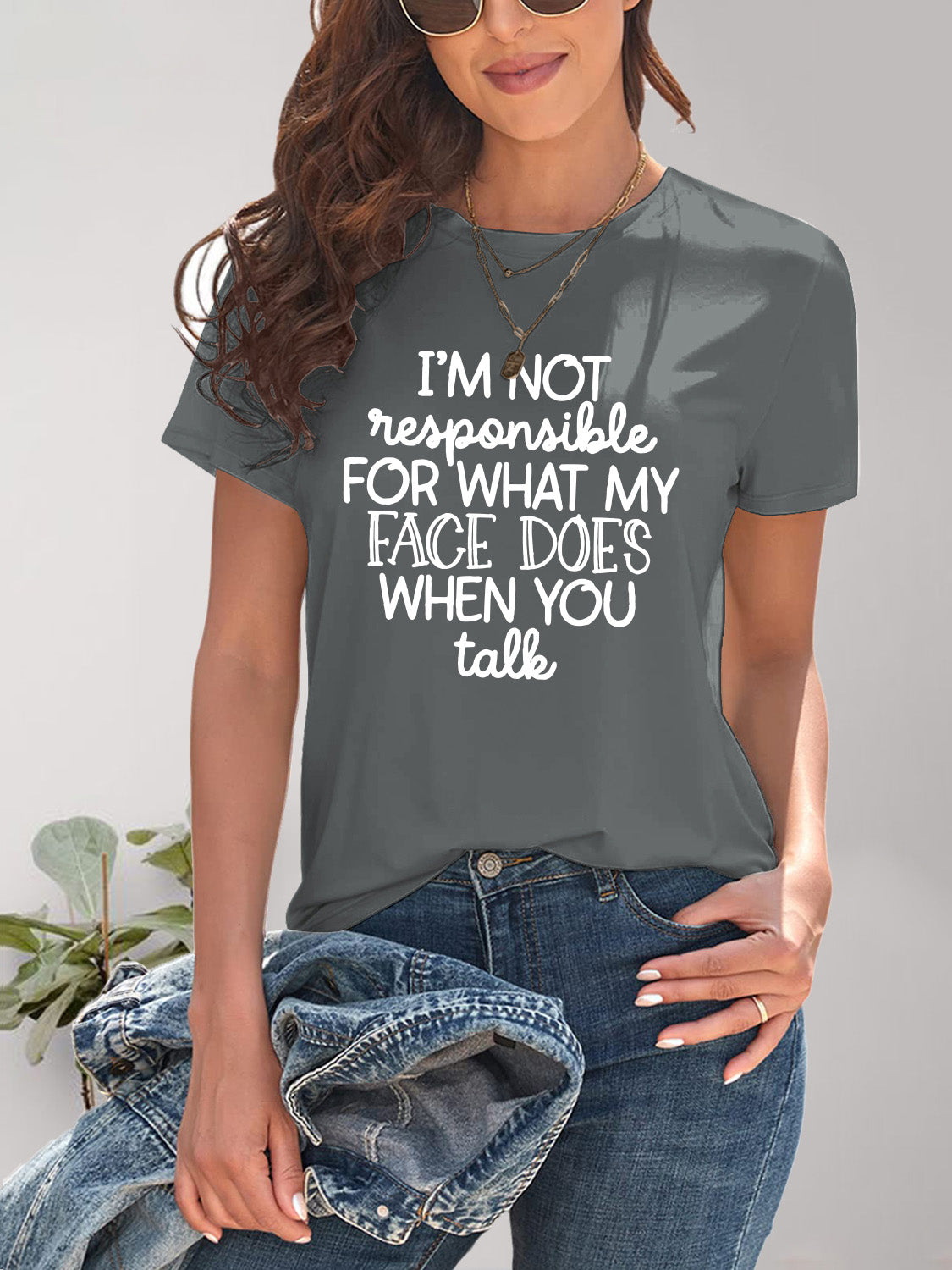 Letter Graphic Round Neck Short Sleeve T-Shirt nicholesgifts