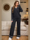 Contrast Trim Johnny Collar Top and Drawstring Pants Sweater Set nicholesgifts