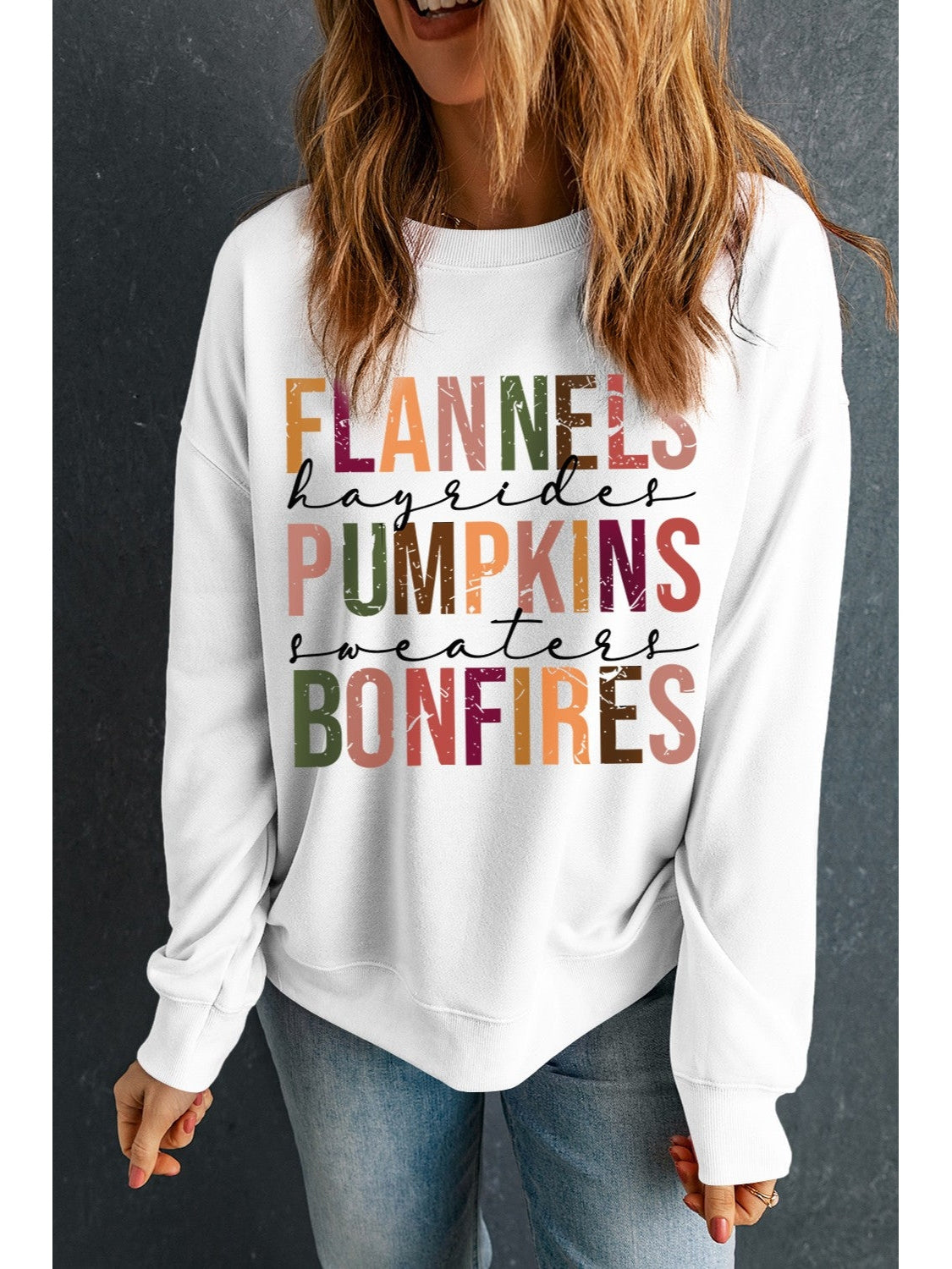 Letter Graphic Round Neck Long Sleeve Sweatshirt nicholesgifts