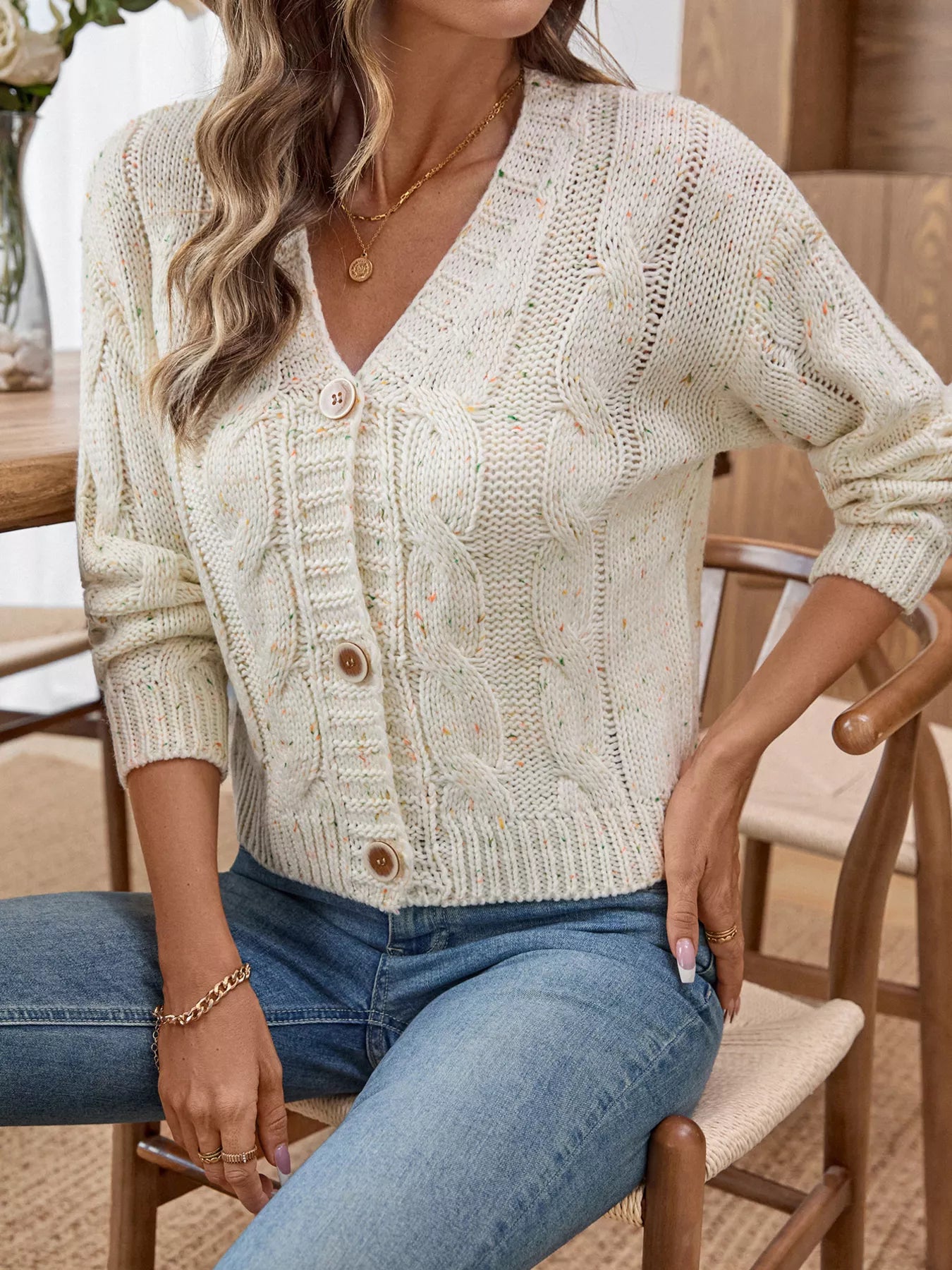 Cable Knit Button-Up Cardigan