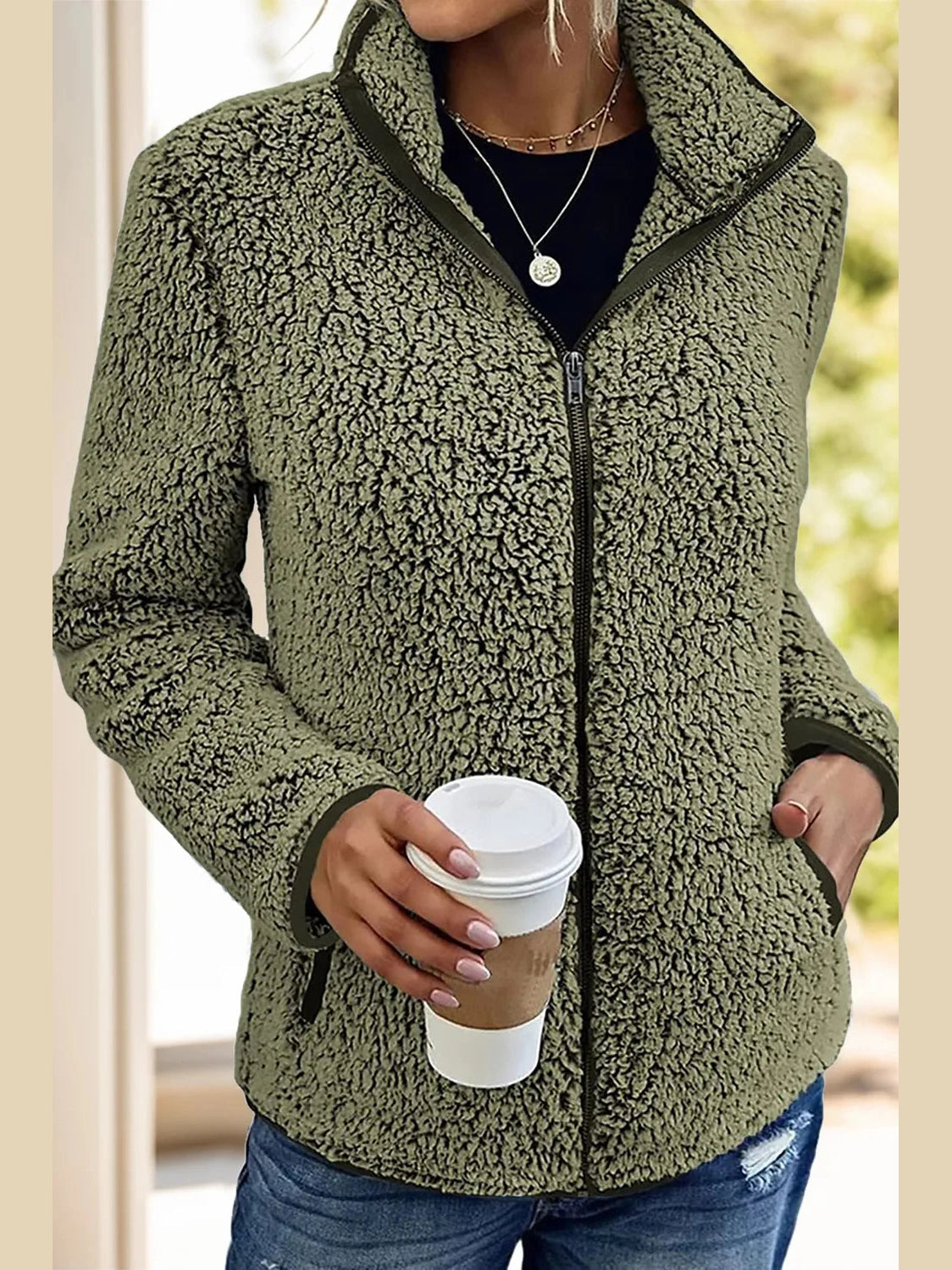 Pocketed Zip Up Turtleneck Jacket nicholesgifts