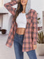 Plaid Drawstring Button Up Hooded Jacket nicholesgifts