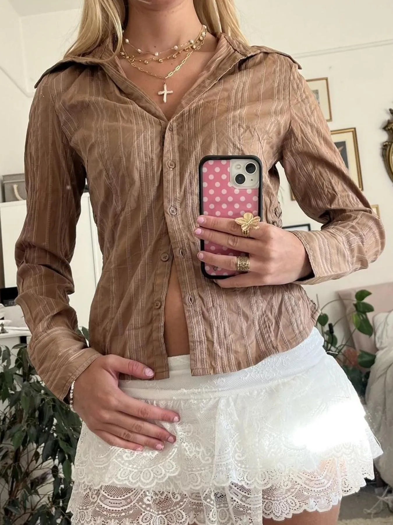 Printed Button-Down Long Sleeve Shirt NicholesGifts
