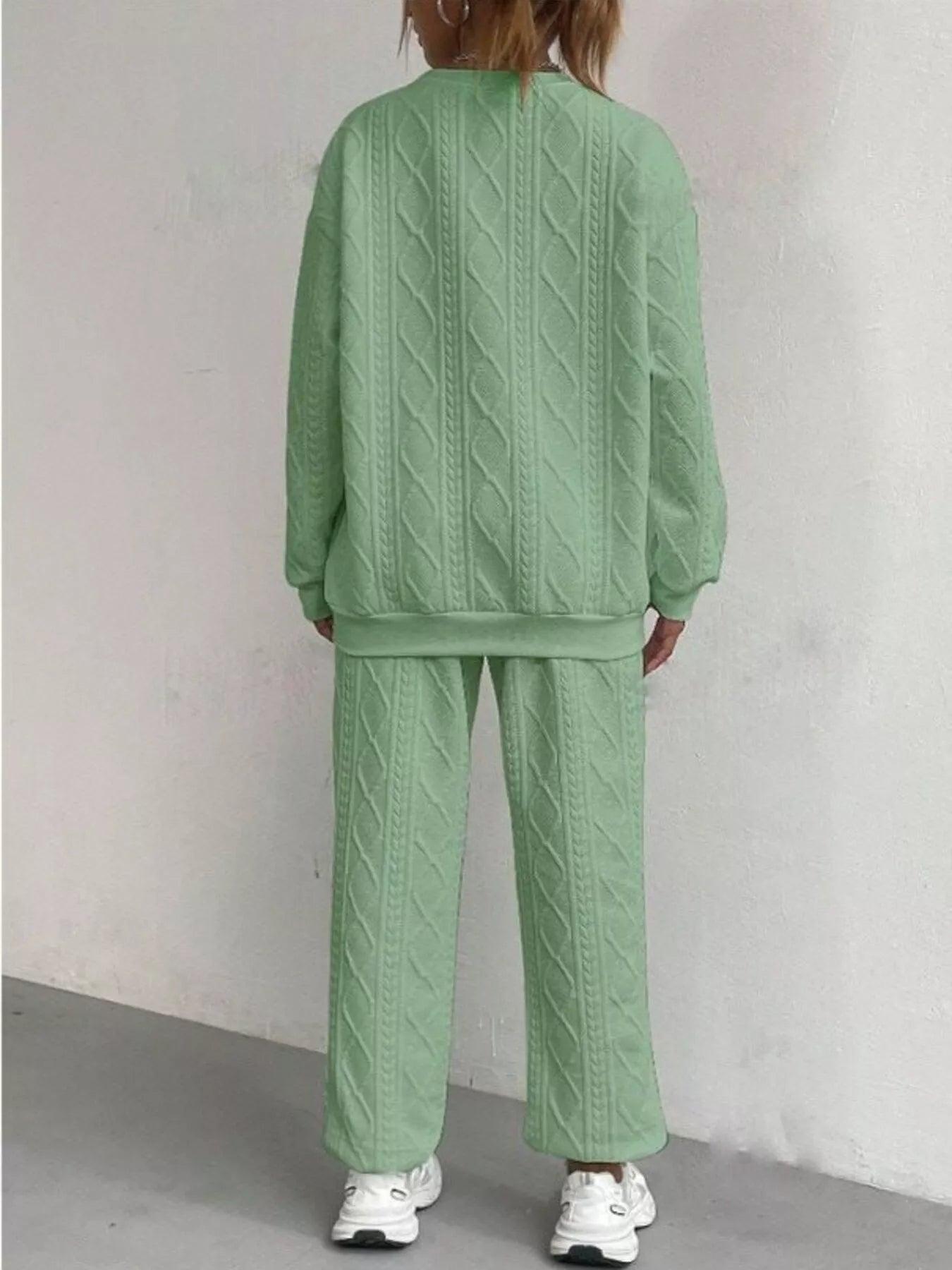 Texture Round Neck Top and Pants Set nicholesgifts