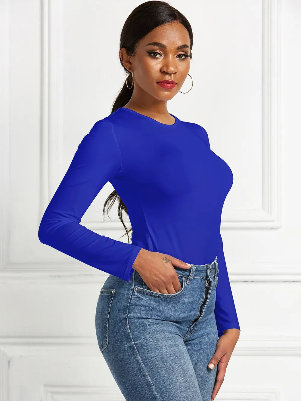 Round Neck Long Sleeve Bodysuit nicholesgifts
