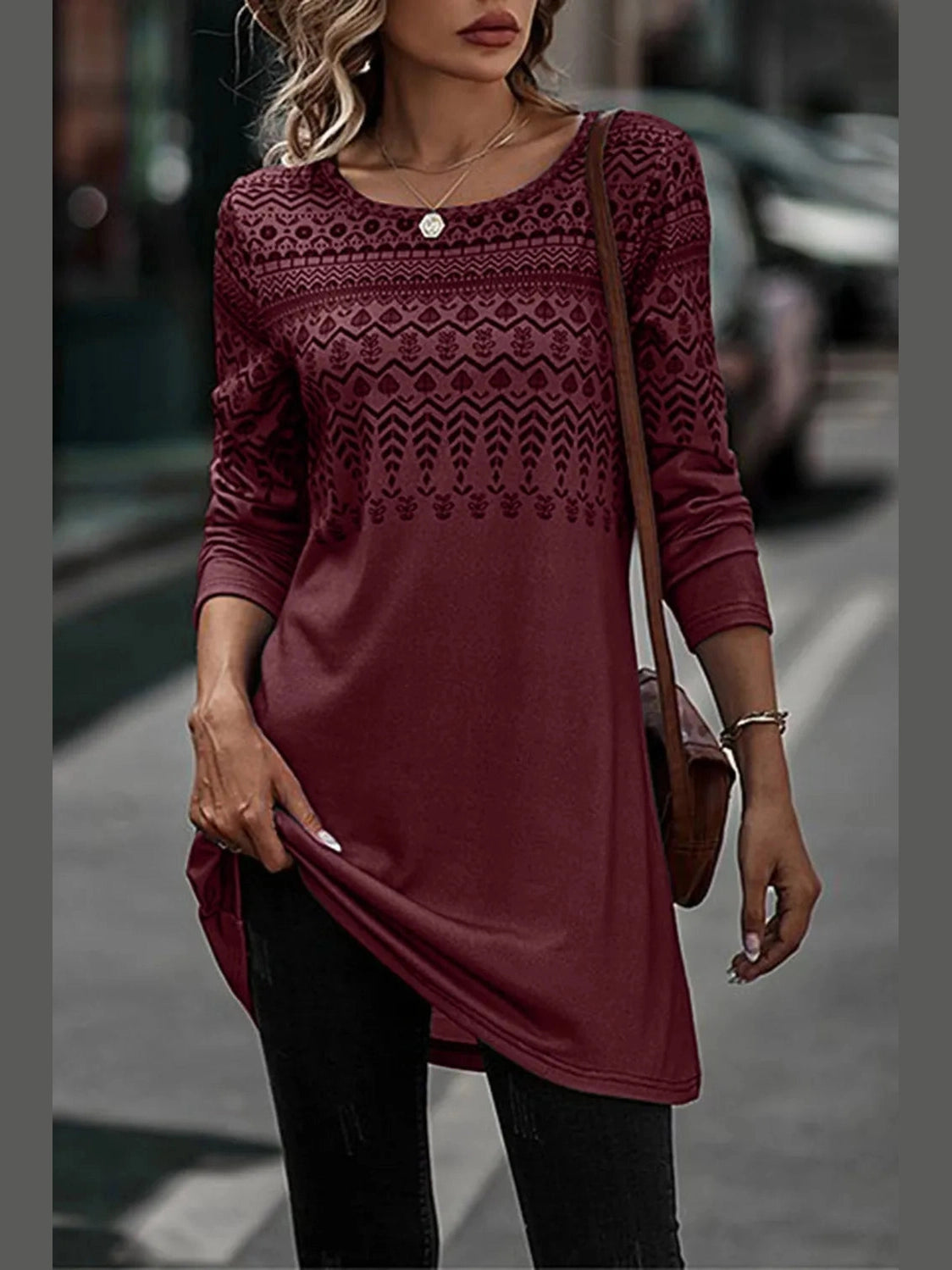 Printed Round Neck Long Sleeve T-Shirt NicholesGifts